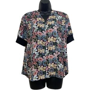 CATHERINE by Catherine Malandrino Floral V Neck Shirt Size Small